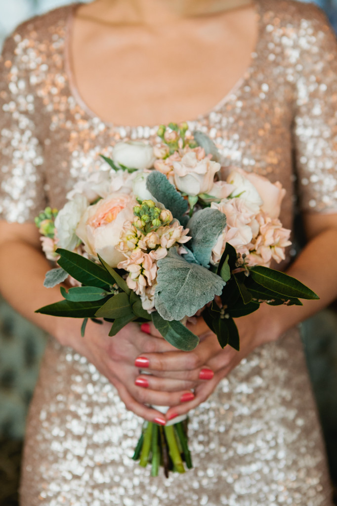 Blush bridesmaid's bouquet with garden roses