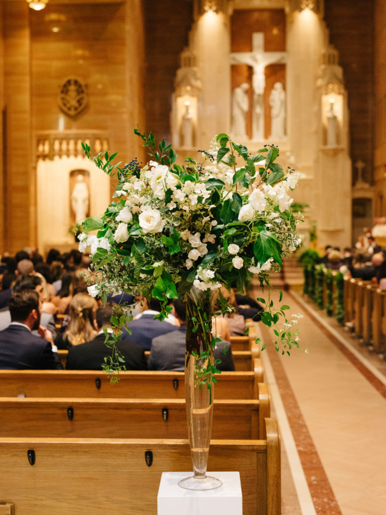 Chicago church wedding ceremony flowers.