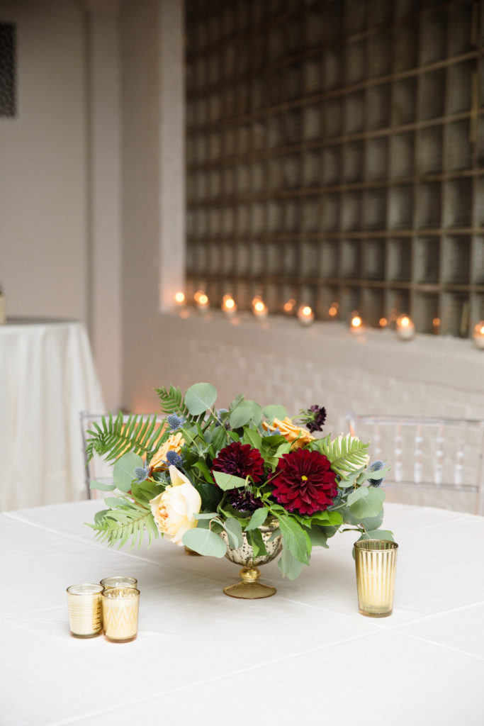 fall wedding centerpiece in gold compote