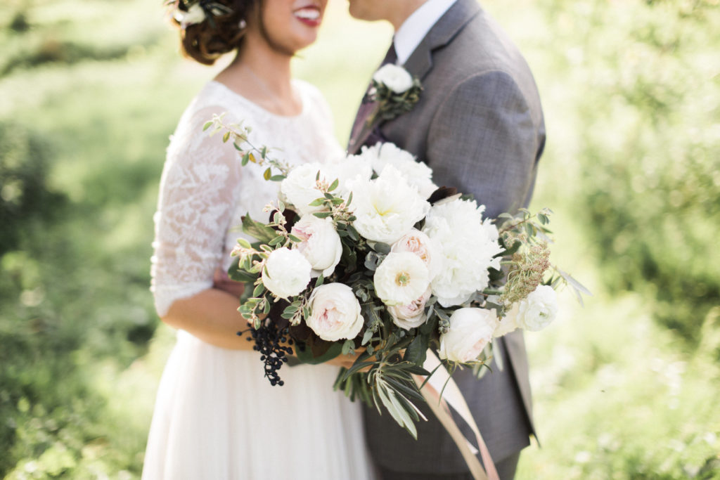 spring bridal bouquet in white and blush
