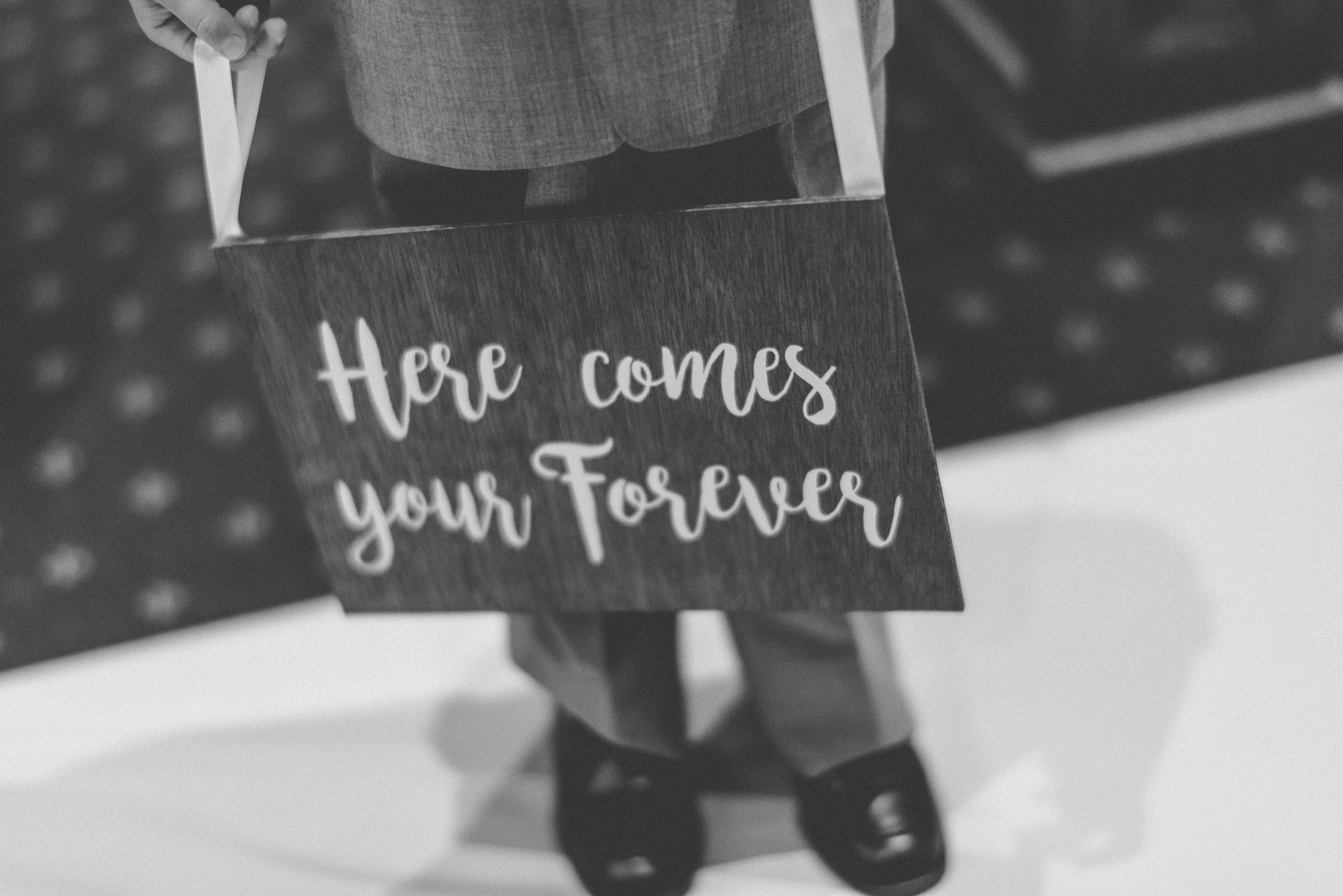 Wooden wedding sign "Here comes your forever"