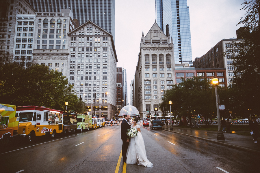 October wedding on rainy day at Chicago Athletic Association.