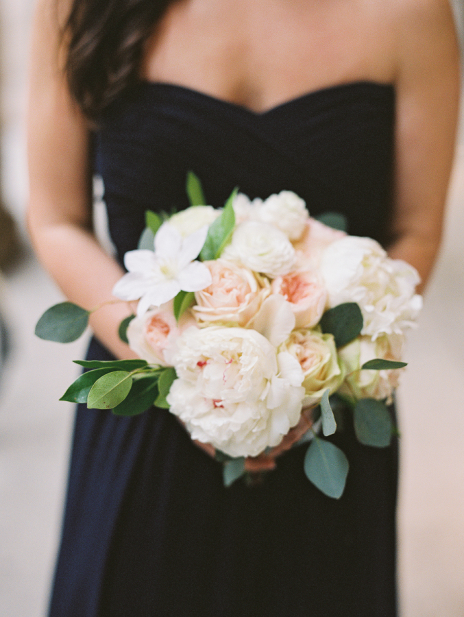 Spring bridesmaid's bouquet with Wedding Spirit roses, peonies, clematis